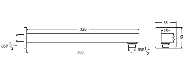 SHOWER ARM 304 MM SQUARE WT FLANGE - HINDWARE FAUCETS -  ( POLISHED CHROME - SHOWER ARM - 0x304 mm - 0inchX12inch )