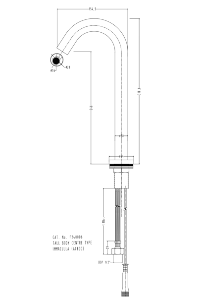 TALL BODY SENSOR TAP IMMACULA (AC & DC) - HINDWARE FAUCETS -  ( POLISHED CHROME - SENSIBLE RANGE-SENSOR FAUCETS - 0x15 mm - 0inchX0.5inch )