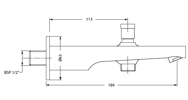 BATH TUB SPOUT WITH TIP-TON - HINDWARE FAUCETS -  ( POLISHED CHROME - ELEMENT-URBAN - 0x15 mm - 0inchX0.5inch )