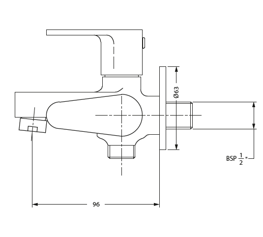 (PRUN) BIB COCK 2 IN 1 WITH WALL FLANGE - HINDWARE FAUCETS -  ( POLISHED CHROME - CORA-URBAN - 0x15 mm - 0inchX0.5inch )