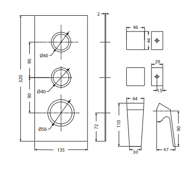 UPPER PARTS SL 4 WAY DIVERTER - HINDWARE FAUCETS - ( POLISHED CHROME - MEDI SERIES - 0x15 mm - 0inchX0.5inch )
