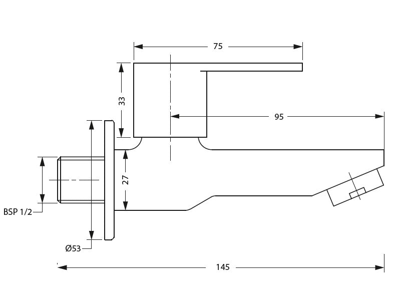 BIB COCK LONG BODY WITH WALL FLANGE - HINDWARE FAUCETS -  ( POLISHED CHROME - ASPIRO-URBAN - 0x15 mm - 0inchX0.6inch )
