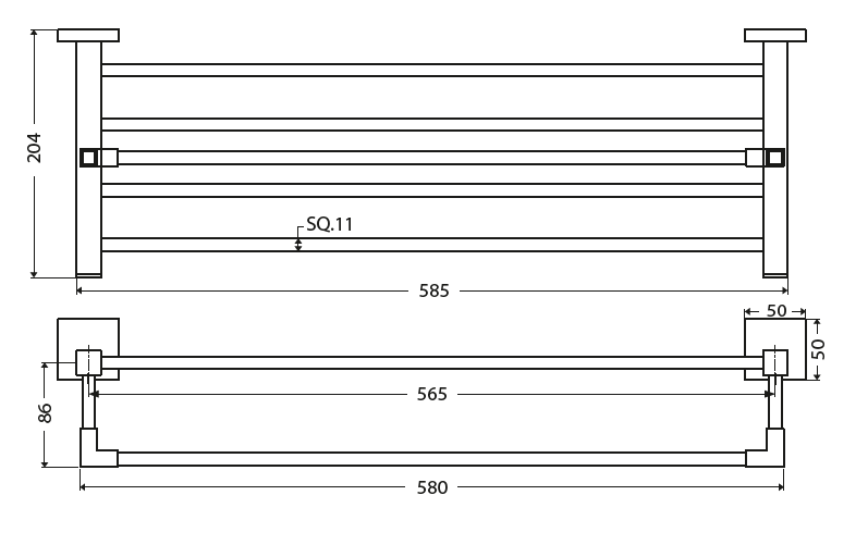 TOWEL SHELF - HINDWARE FAUCETS -  ( POLISHED CHROME - GEOMETRIC ACCESSORIES - 0x600 mm - 0inchX24inch )