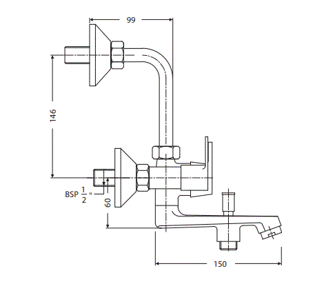 WALL MIXER 3 IN 1 - HINDWARE FAUCETS - ( POLISHED CHROME - - 0x15 mm - 0inchX0.5inch )
