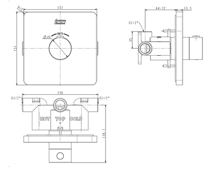 THERMOSTATIC BATH AND SHOWER MXR TRIM - AMERICAN STANDARD -  ( CHROME - EASYSET - 0x15 mm - 0inchX0.5inch )