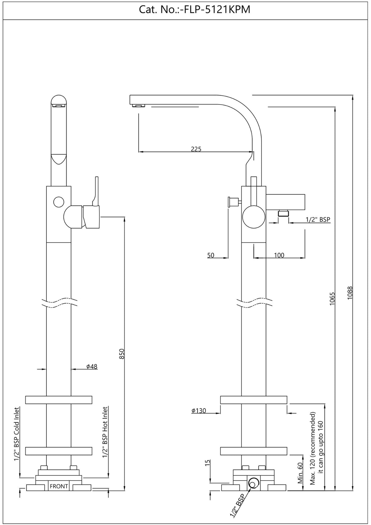 EXPOSED PARTS OF FLOOR MOUNTED SINGLE LEVER BATH MIXER - JAQUAR FAUCETS - ( BLACK CHROME - FLORENTINE PRIME - 0x15 mm - 0inchX0.5inch )