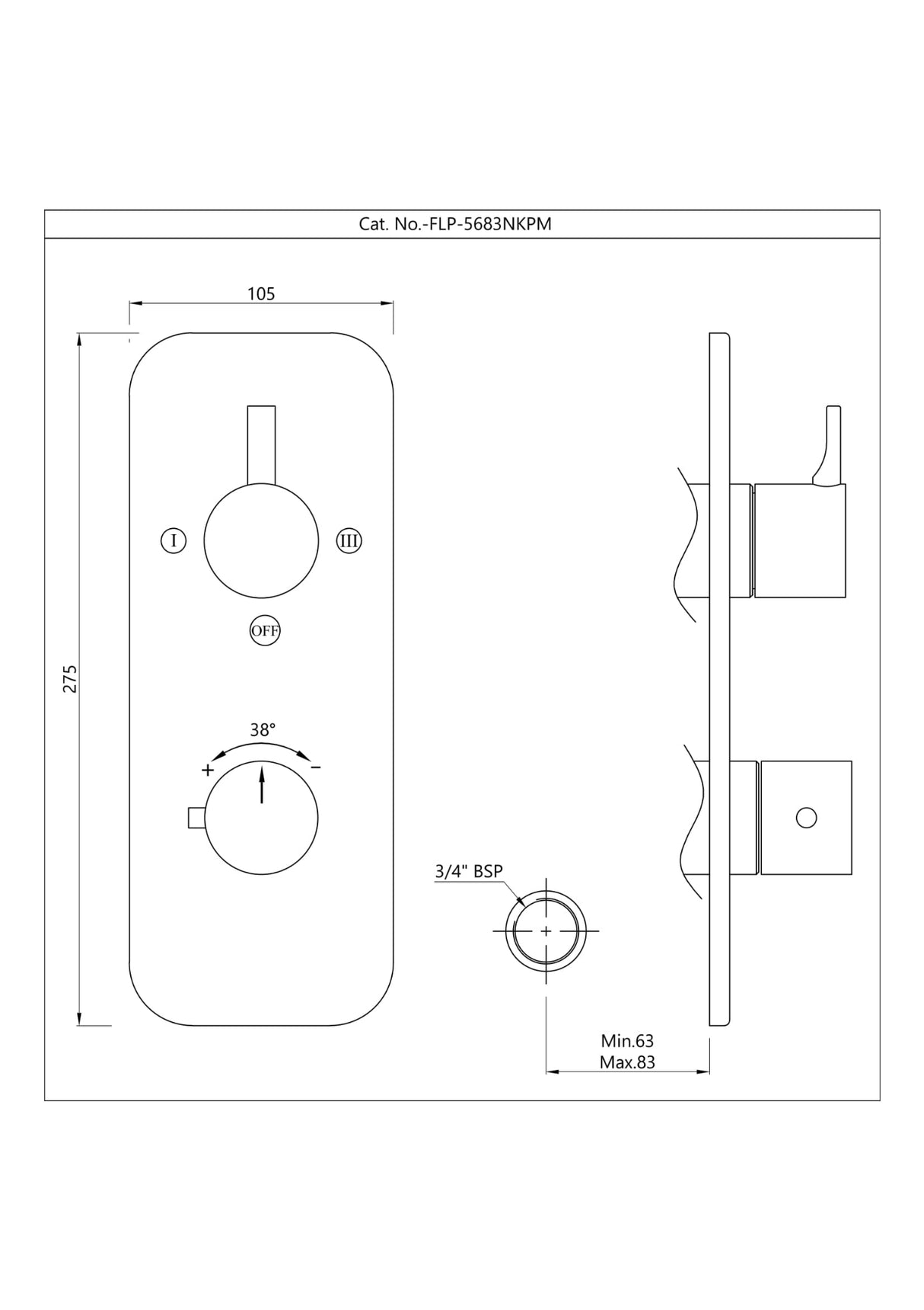 AQUAMAX EXPOSED PART KIT OF THERMOSTATIC SHOWER MIXER WITH 3-WAY DIVERTER & SLEEVE (COMPATIBLE WITH ALD-683N) - JAQUAR FAUCETS - ( BLACK CHROME - FLORENTINE PRIME - 0x15 mm - 0inchX0.5inch )
