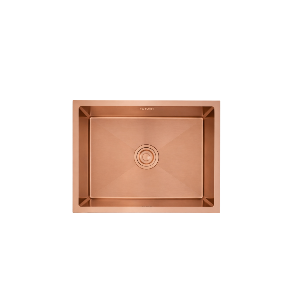 1.0 BOWL SS SINK W/COUPLING (DEPTH 9INCH)- FUTURA - ( COPPER ROSE - HAND CARVED COLOUR SERIES - 609x457 mm - 24.36inchX18inch )