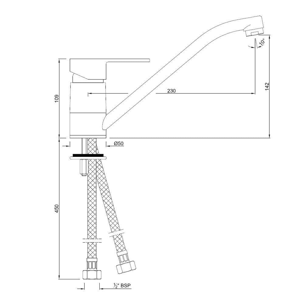 S.L. SINK MIXER T/M BRAIDED - JAQUAR FAUCETS -  ( CHROME - FUSION - 0x15 mm - 0inchX0.5inch )