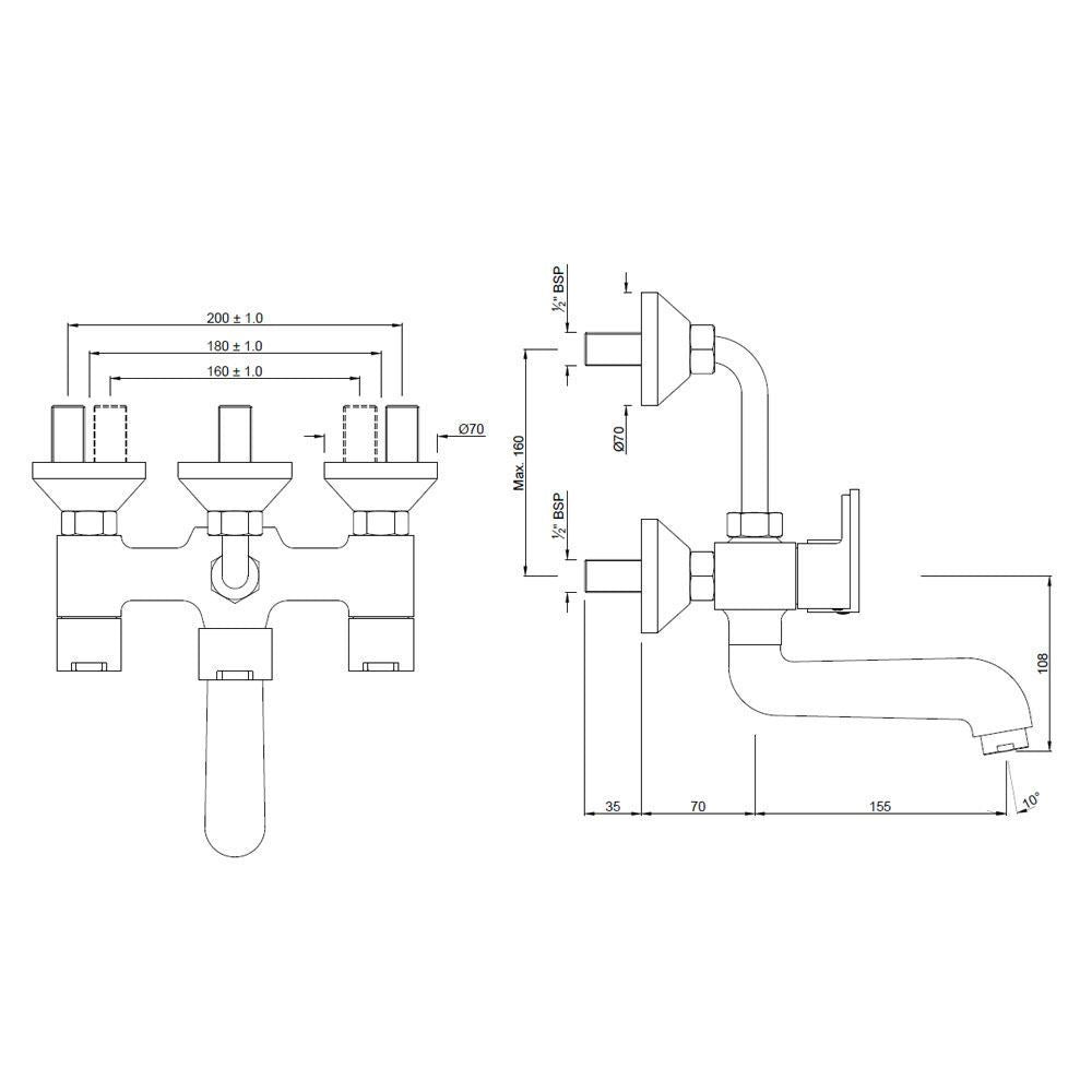 WALL MIXER WITH BEND - JAQUAR FAUCETS - ( CHROME - FUSION - 0x15 mm - 0inchX0.5inch )