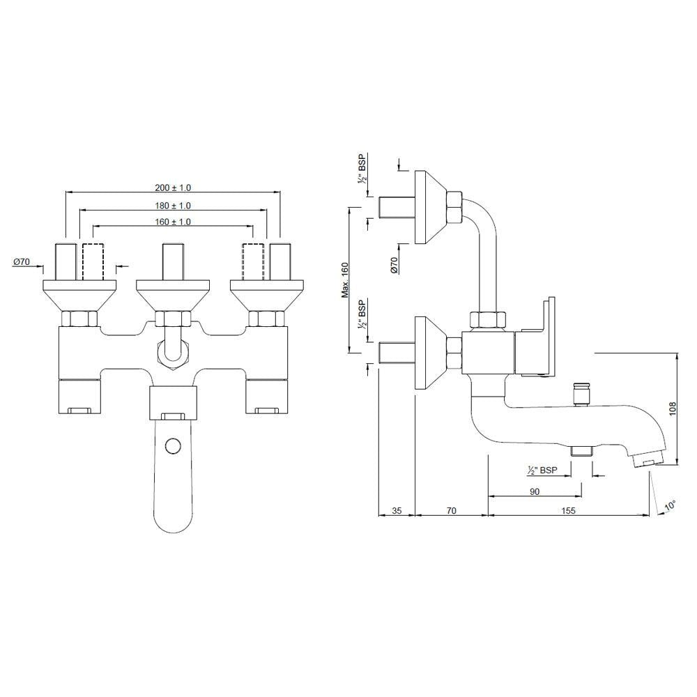 WALL MIXER 3 IN 1 - JAQUAR FAUCETS -  ( CHROME - FUSION - 0x15 mm - 0inchX0.5inch )