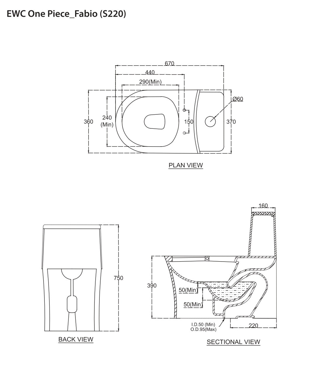 RIMLESS EWC 1 PC FABIO (S-220) - HINDWARE -  ( STAR WHITE -  - 0x0 mm - 0inchx0inch )
