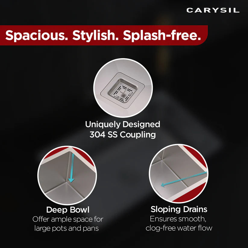 1 BOWL W/O DRAIN BOARD (DEPTH 9INCH) THK 1MM - CARYSIL -  ( MATT - MICRO RADIUS R10 - 680x430 mm - 27inchX17inch )