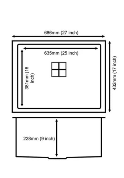 1 BOWL W/O DRAIN BOARD (DEPTH 9INCH) THK 1MM - CARYSIL -  ( MATT - MICRO RADIUS R10 - 680x430 mm - 27inchX17inch )
