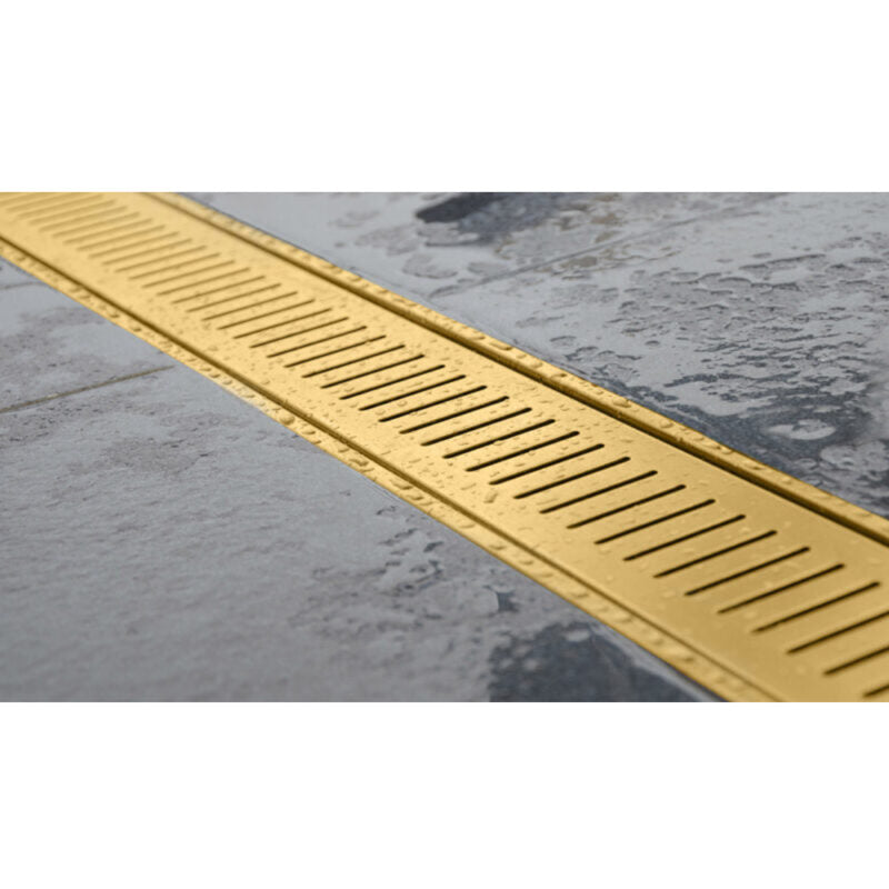 SHOWER CHANNEL DRAIN CENTRE HOLE - VIKING -  ( GOLD PVD BRUSHED - SS 304 - 900x100 mm - 36inchX4inch )