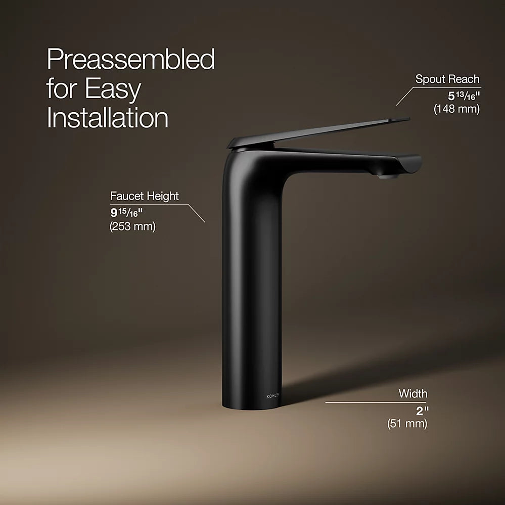 AVID TALL SINGLE HANDLE FAUCET W/PIPES - KOHLER LUXURY - ( BLACK MATT - LUXURY - 0x15 mm - 0inchX0.5inch )