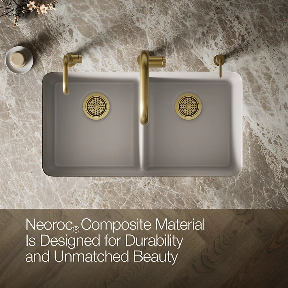 CAIRN NEOROC QUARTZ UNDERMOUNT DOUBLE EQUAL SINK W/RACK - KOHLER LUXURY - ( MATTE TAUPE - LUXURY - 851x465 mm - 34inchX18.6inch )