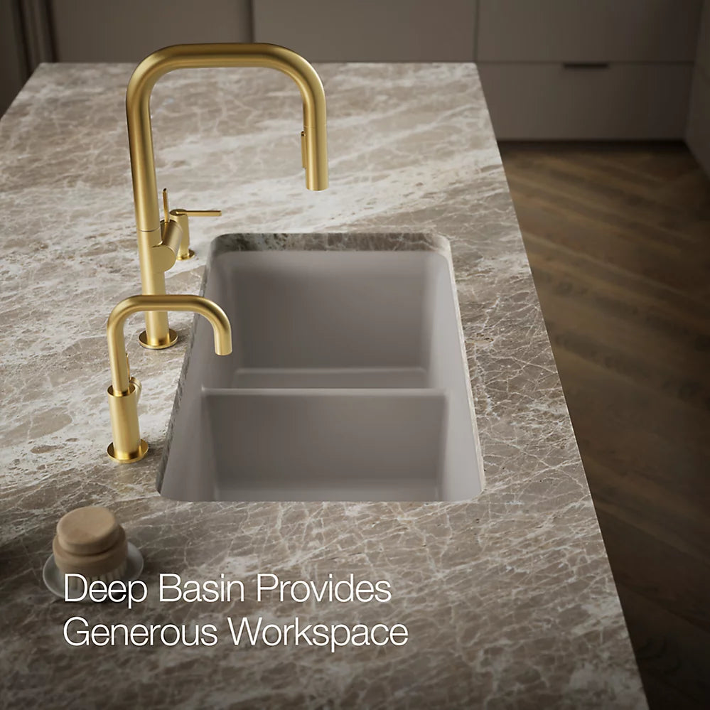 CAIRN NEOROC QUARTZ UNDERMOUNT DOUBLE EQUAL SINK W/RACK - KOHLER LUXURY - ( MATTE TAUPE - LUXURY - 851x465 mm - 34inchX18.6inch )