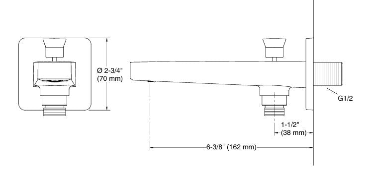 HONE-BATH SPOUT W/DIVERTER - KOHLER PREMIUM -  ( POLISHED CHROME - PREMIUM - 0x15 mm - 0inchX0.6inch )