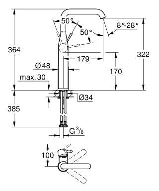 ESSENCE 1-HANDLE BASIN MIXER WITHOUT POP-UP, XL SIZE - GROHE - ( WARM SUNSET - G5 - ESSENCE - 0x0 mm - 0inchX0inch )