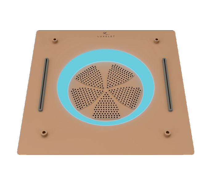 HYDRA LED CEILING SHOWER 3 FLOW WITH INST KIT - LUXELET - ( ALMOND BEIGE - TIBO - 550x500 mm - 22inchX20inch )