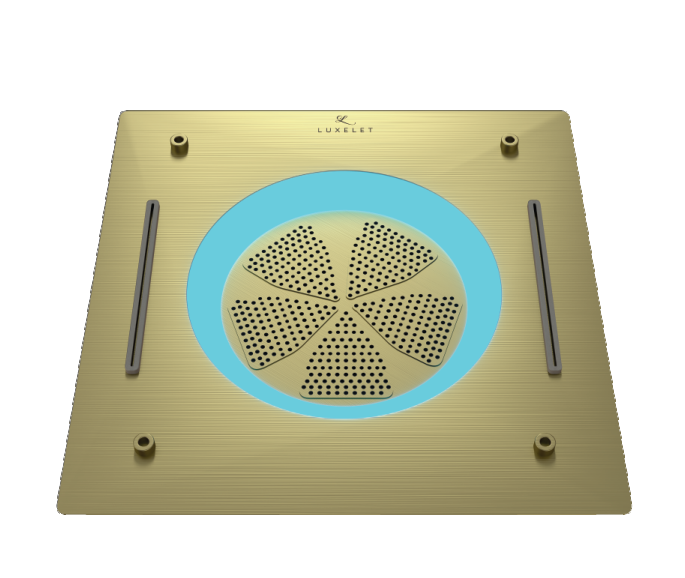 HYDRA LED CEILING SHOWER 3 FLOW WITH INST KIT - LUXELET - ( CHAMPAGNE GOLD BRUSHED - TIBO - 550x500 mm - 22inchX20inch )