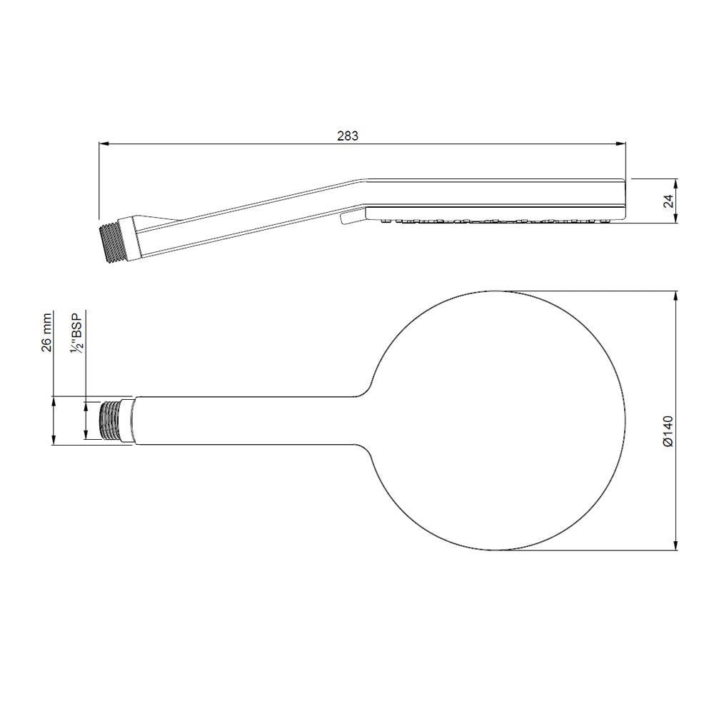 ROUND M.FLOW AIR EFFECT W/O TUBE & HOOK - JAQUAR FAUCETS - ( CHROME - HAND SHOWER - 15x140 mm - 0.5inchX5.5inch )