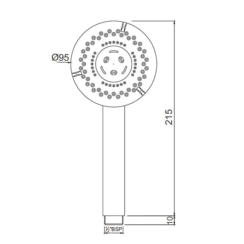 ROUND M.FLOW W/O TUBE & HOOK - JAQUAR FAUCETS - ( CHROME - HAND SHOWER - 15x95 mm - 0.5inchX4inch )