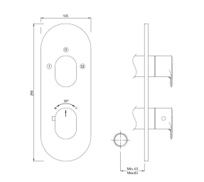 AQUAMAX EXPOSED PART KIT OF THERMOSTATIC SHOWER MIXER WITH 3-WAY DIVERTER & SLEEVE (COMPATIBLE WITH ALD-683N) - JAQUAR FAUCETS - ( CHROME - OPAL PRIME - 0x20 mm - 0inchX0.8inch )