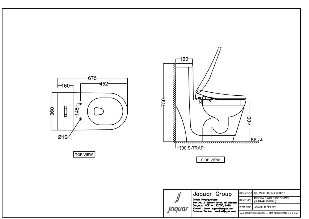 BIDSPA RIMLESS SINGLE PIECE WC S-TRAP 300MM WITH ELECTRONIC PP SEAT COVER, HINGES, DUAL FLUSH CISTERN FITTING, FIXING ACCESSORIES SET - JAQUAR SWARE - ( WHITE - BIDSPA (ELECTRONIC WC)- 675x360 mm - 27inchX14.4inch )