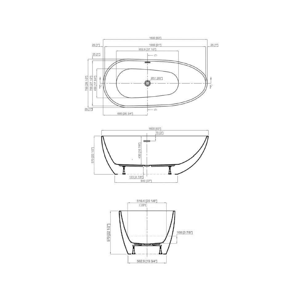 FREE STANDING BATH TUB W/WASTE & OVRFLOW - JAQUAR WELLNESS - ( WHITE - OLIVIA - 1600x750 mm - 64inchX30inch )