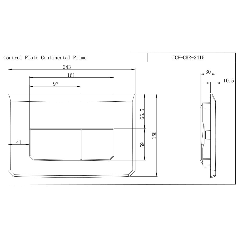 CONTROL PLATE - JAQUAR CISTERN -  ( CHROME - CONTINENTAL PRIME - 243x158 mm - 9.72inchX6.3inch )
