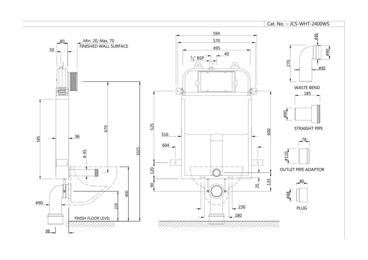 CONC.CIST 80MM W/W/MOUNT FRAME & S BEND - JAQUAR CISTERN - ( WHITE - - 0x0 mm - 0inchx0inch )