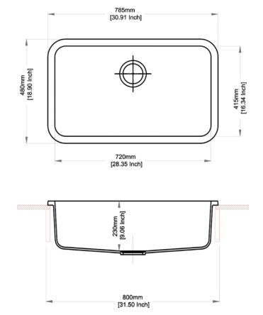QUARTZ 1.0 BOWL W/O DRAIN BOARD (DEPTH 8INCH) - CARYSIL -  ( GRANITE CORNFLAKES - JUMBO - 785x480 mm - 30inchX19inch )