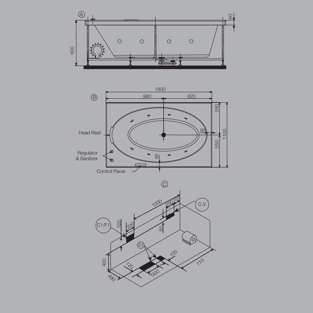 WHIRLPOOL COMBI SYSTEM 180X110 - JAQUAR WELLNESS - ( WHITE - D-ARC - 1800x1100 mm - 72inchX44inch )