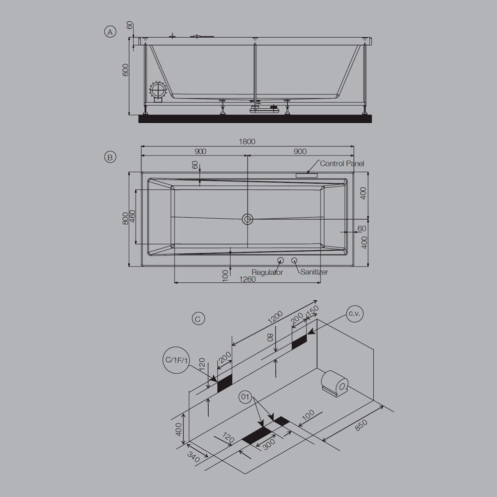 WHIRLPOOL WATER SYSTEM W/O F&S PANEL - JAQUAR WELLNESS - ( WHITE - KUBIX - 1800x800 mm - 72inchX32inch )