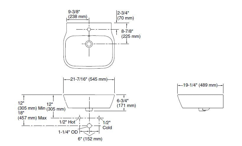 TABLE TOP W/BASIN SQUARE W/TAP HOLE - KOHLER POPULAR -  ( WHITE - POPULAR - 550x550 mm - 22inchX22inch )