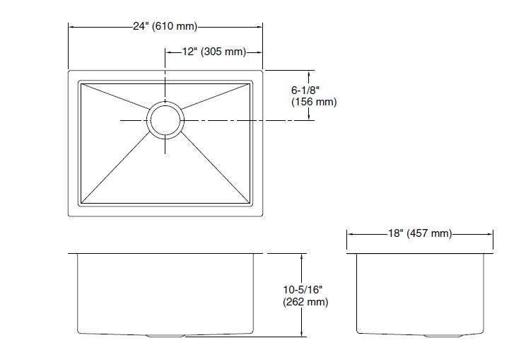 STRIVE SINGLE BOWL SS FABRICATED - KOHLER LUXURY -  (  - LUXURY - 600x450 mm - 24inchX18inch )