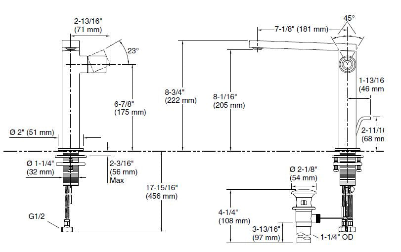 SL SIDE MOUNT TALL BASIN MIXER W/PIPES - KOHLER LUXURY -  ( POLISHED CHROME - LUXURY - 0x15 mm - 0inchX0.5inch )