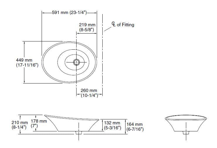 VEIL-COUNTER TOP W.BASIN W/O FAUCET HOLE - KOHLER PREMIUM -  ( BLACK - PREMIUM - 591x450 mm - 23.64inchX18inch )
