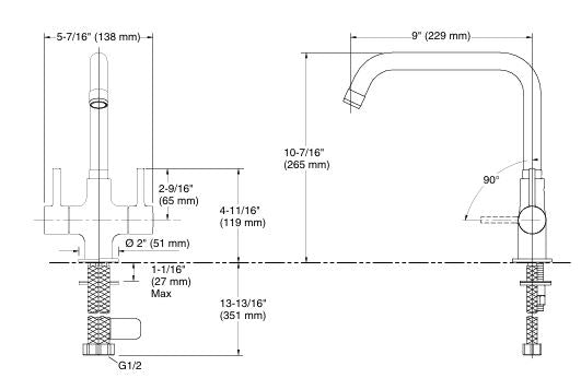 CUFF 2HANDLEDM KITCHEN MIXER - KOHLER PREMIUM -  ( POLISHED CHROME - PREMIUM - 0x15 mm - 0inchX0.6inch )