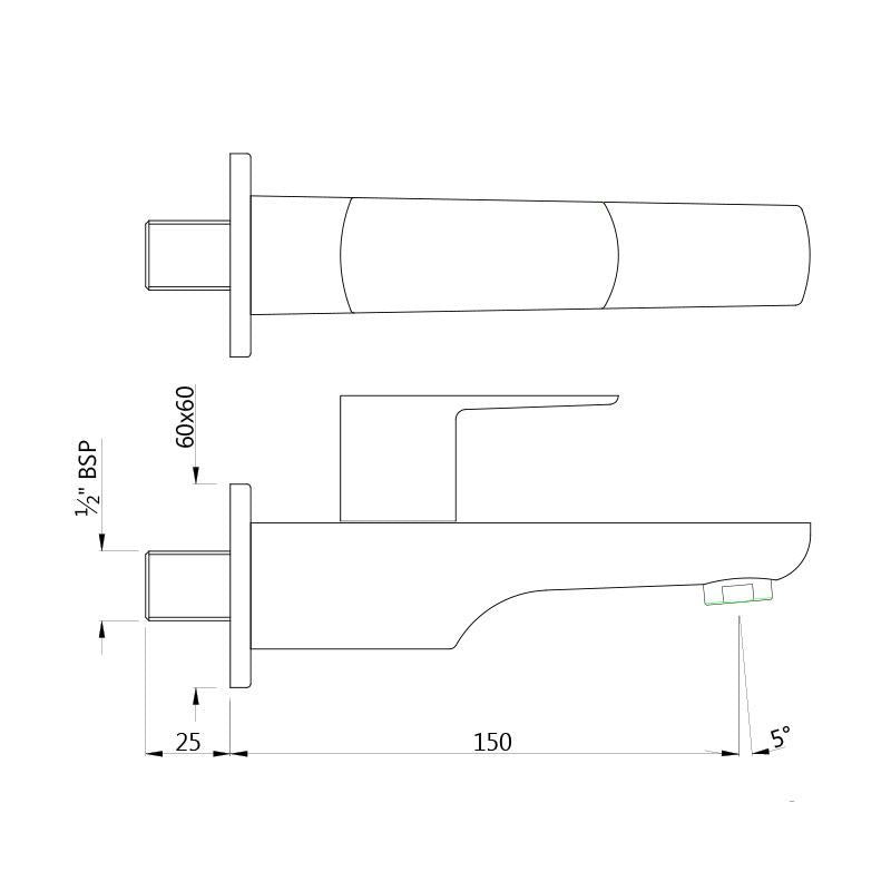 BIB COCK WITH WALL FLANGE - JAQUAR FAUCETS - ( BLACK CHROME - KUBIX PRIME - 0x0 mm - 0inchx0inch )