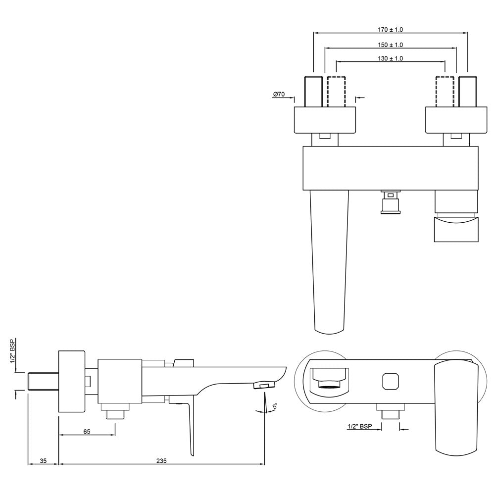S L WALL MIXER PROV FOR HAND SHOWER - JAQUAR FAUCETS - ( GOLD MATT PVD - KUBIX PRIME - 0x15 mm - 0inchX0.5inch )