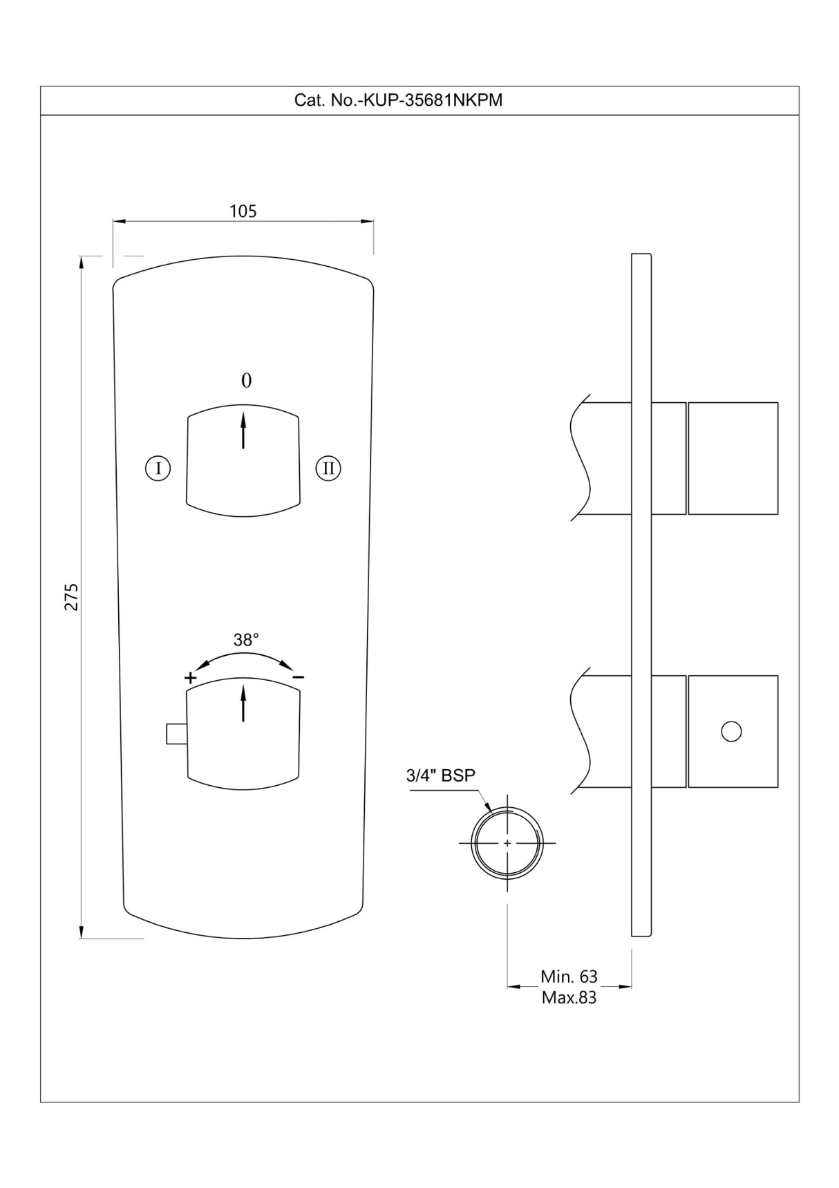 AQUAMAX EXPOSED PART KIT OF THERMOSTATIC SHOWER MIXER WITH 2-WAY DIVERTER WITH SLEEVE (COMPATIBLE WITH ALD-681N) - JAQUAR FAUCETS - ( GRAPHITE - KUBIX PRIME - 0x20 mm - 0inchX0.8inch )