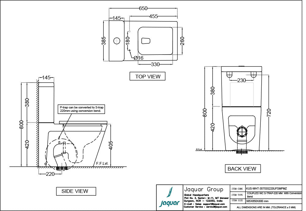 W/M RIMLESS BOWL S TRAP- 220 MM COUPLED W/DUAL FLUSH CISTERN & W/UF SOFT CLOSE SLIM SEAT COVER - JAQUAR SWARE - ( WHITE - KUBIX - 385x650 mm - 15.4inchX26inch )