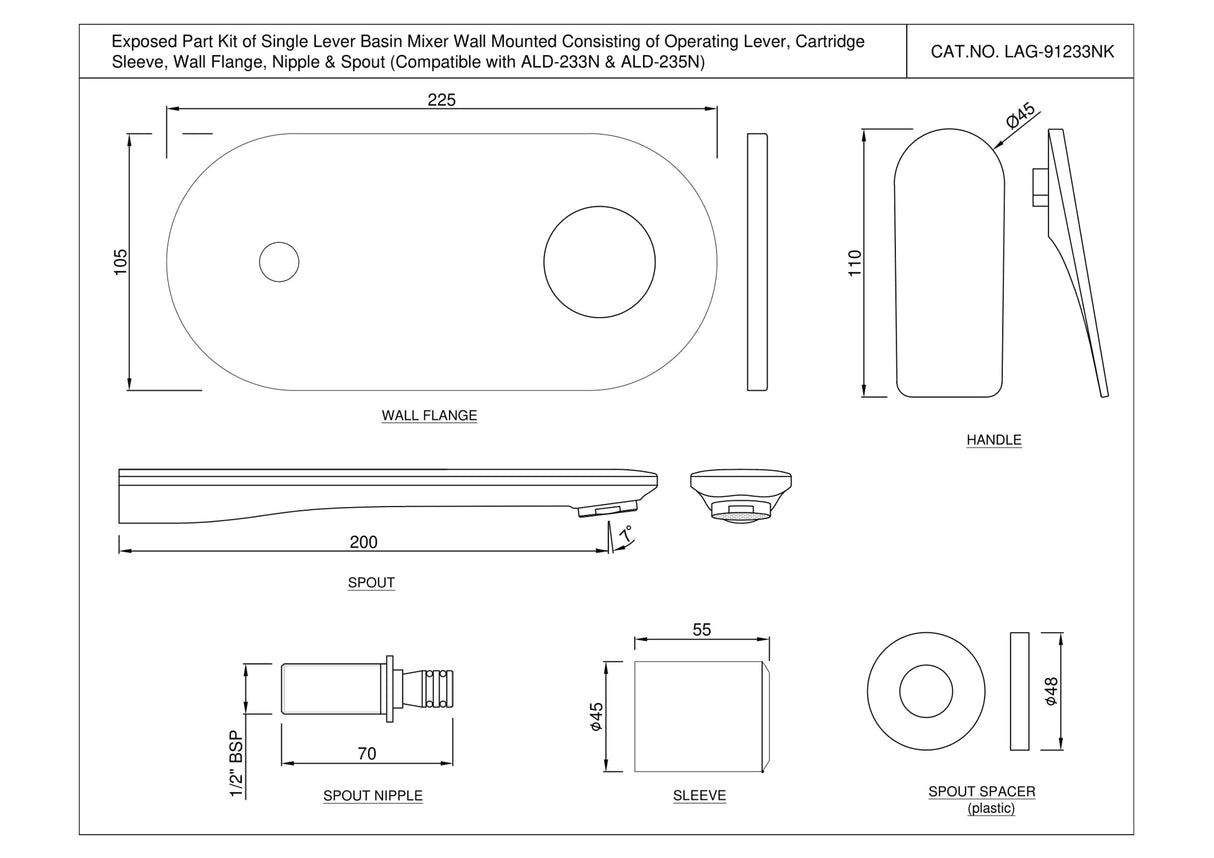 EXPOSED PART KIT OF SINGLE LEVER BASIN MIXER WALL MOUNTED - JAQUAR FAUCETS - ( GOLD MATT PVD/BLACK MATT - LAGUNA - 0x15 mm - 0inchX0.5inch )