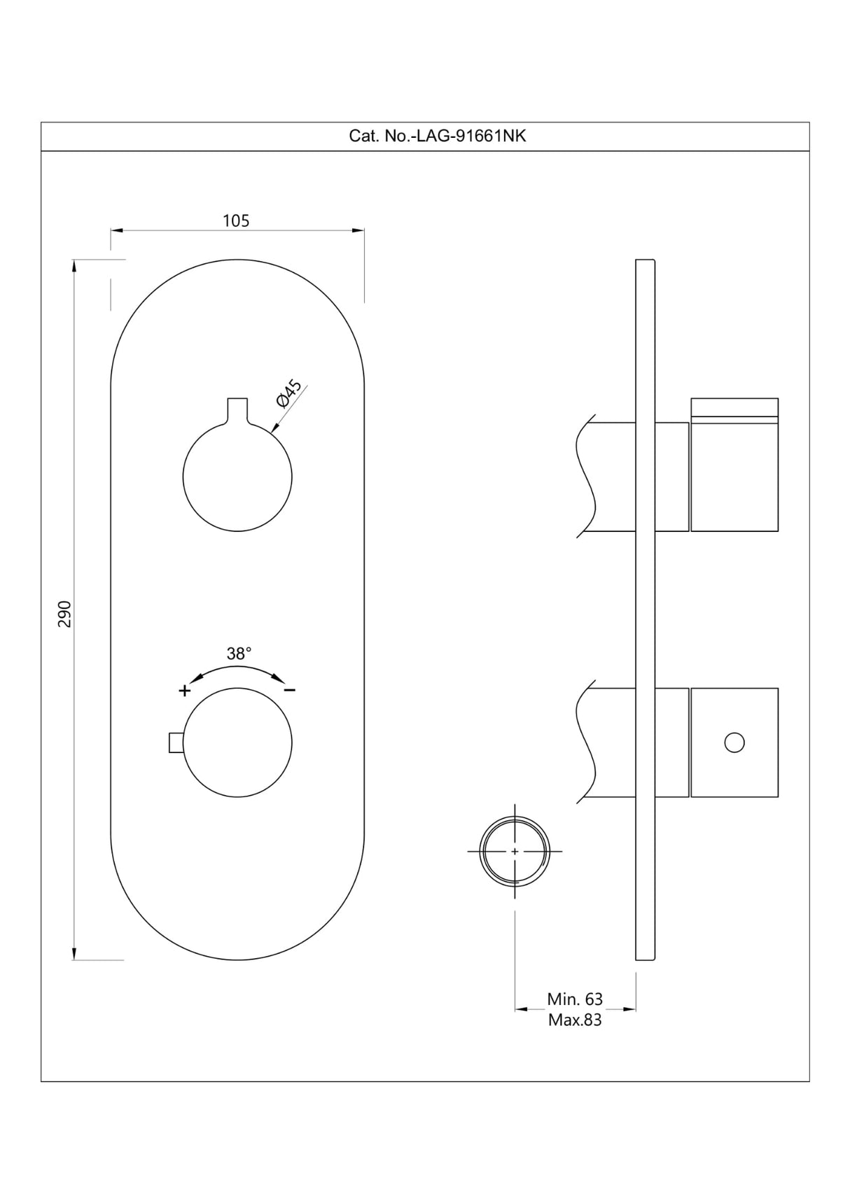 AQUAMAX EXPOSED PART KIT OF THERMOSTATIC SHOWER MIXER WITH 1-WAY DIVERTER WITH SLEEVE (COMPATIBLE WITH ALD-661N) - JAQUAR FAUCETS - ( CHR - LAGUNA - 0x15 mm - 0inchX0.5inch )