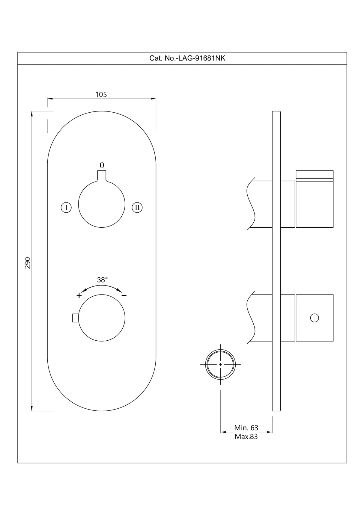 AQUAMAX EXPOSED PART KIT OF THERMOSTATIC SHOWER MIXER WITH 2-WAY DIVERTER WITH SLEEVE (COMPATIBLE WITH ALD-681N) - JAQUAR FAUCETS - (BLACK CHROME - LAGUNA - 0x15 mm - 0inchX0.5inch)