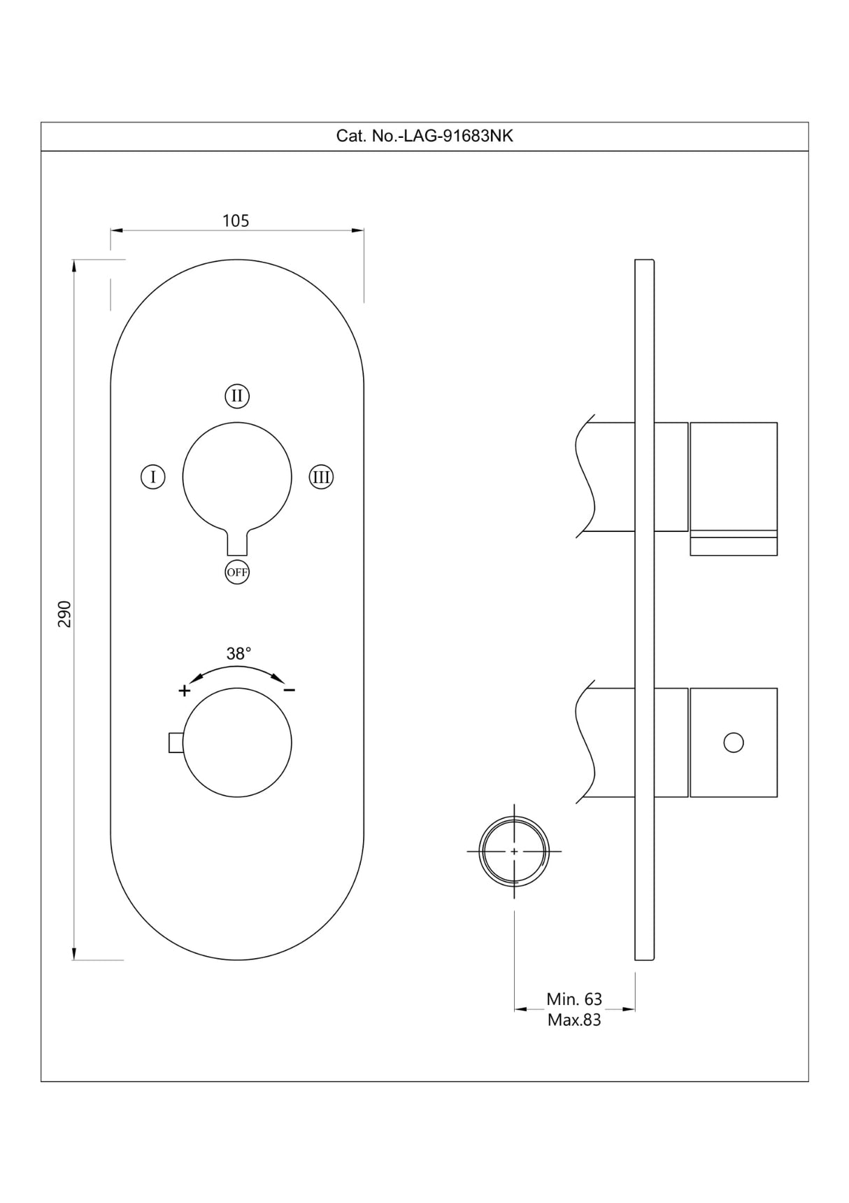 AQUAMAX EXPOSED PART KIT OF THERMOSTATIC SHOWER MIXER WITH 3-WAY DIVERTER & SLEEVE (COMPATIBLE WITH ALD-683N) - JAQUAR FAUCETS - ( BLM - LAGUNA - 0x15 mm - 0inchX0.5inch )