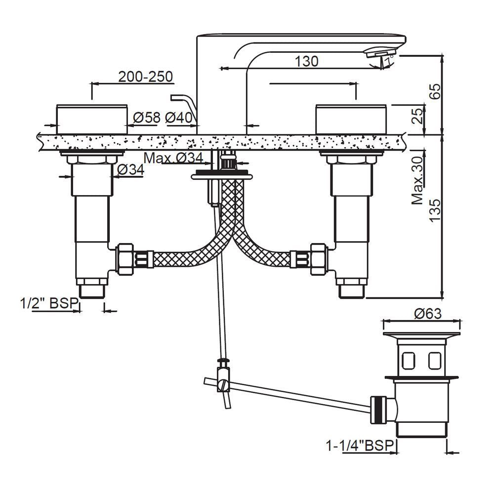 3-HOLE BASIN MIXER WITH CASTED SPOUT - JAQUAR FAUCETS - ( GOLD MATT PVD - LAGUNA - 0x15 mm - 0inchX0.5inch )